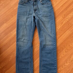 George Bootcut Denim Jeans in Medium Blue with Gold Stitching